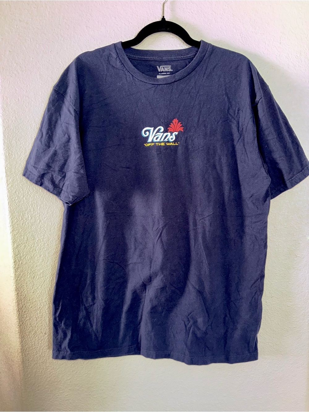 Vans Navy Short-Sleeve Tee with Red Floral Logo Mens Size L